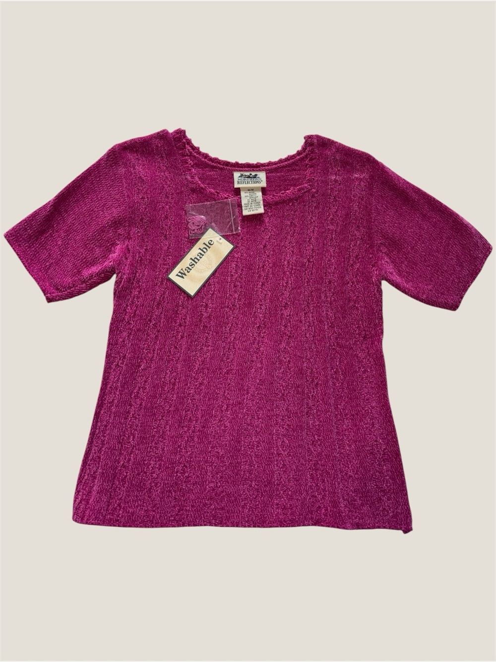 Northern Reflections Fuschia Pink Short Sleeve Fuzzy Knit Top